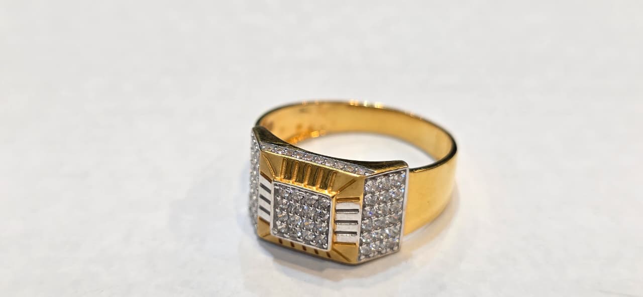Bold Gold and Diamond Pave Square Ring